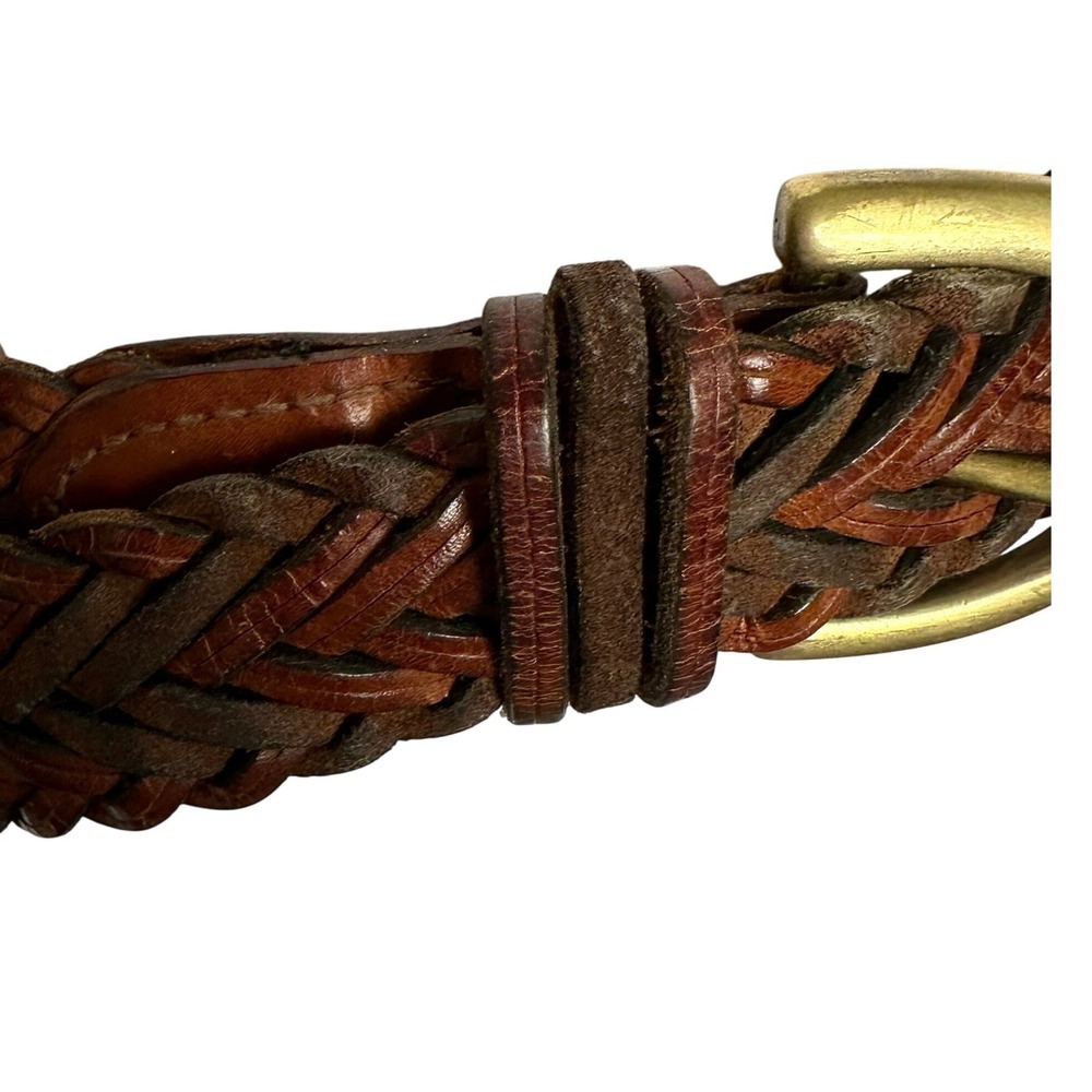 Henri Bendel Brown Braided Leather‎ Belt Made in Italy Brass Buckle Size L